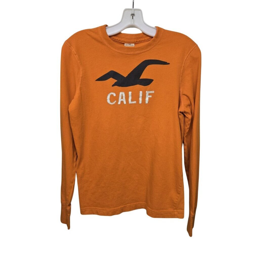 Hollister Long Sleeve Top Womens S Orange Cotton Graphic Logo Shirt Calif
